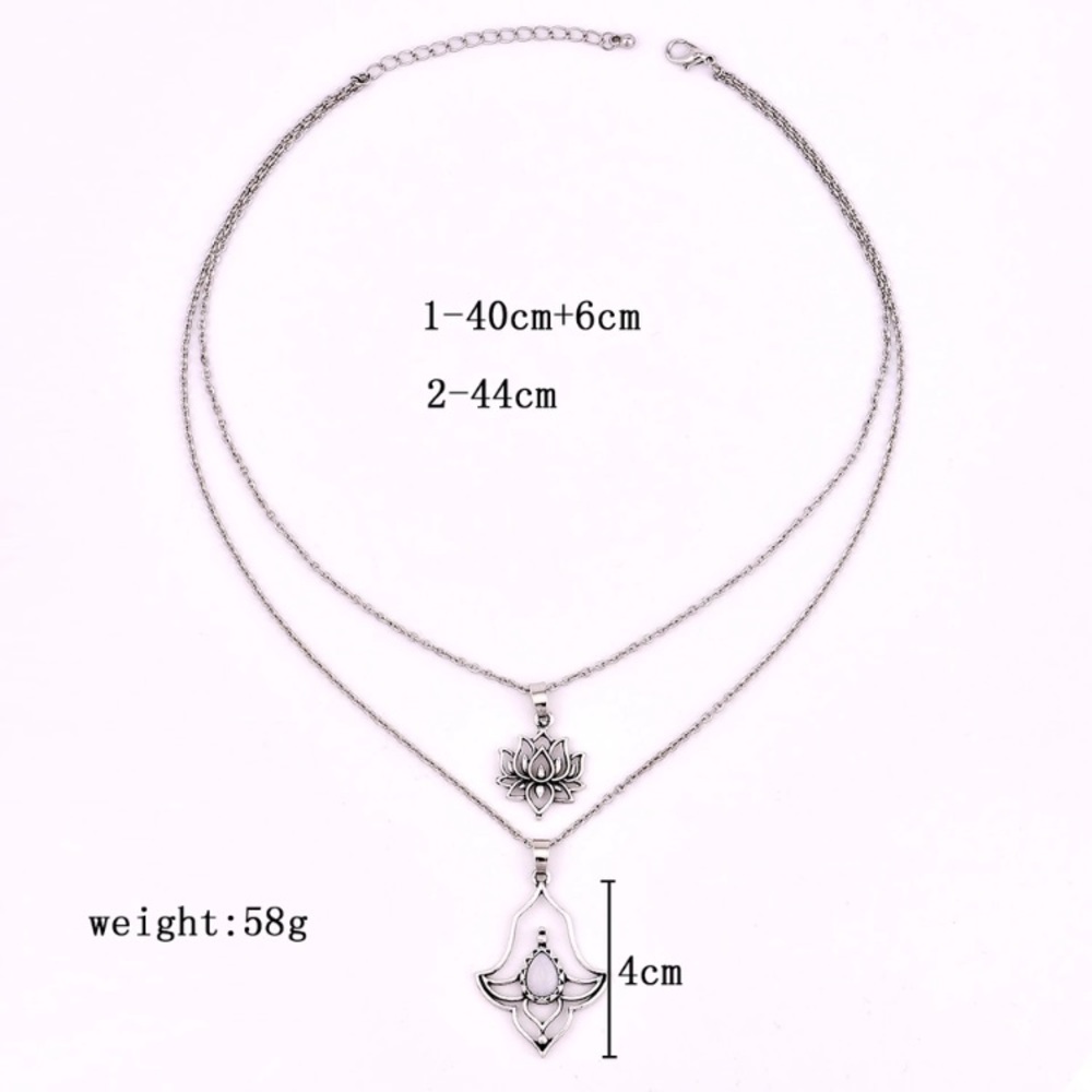 New Silver Lotus Flower Boho Necklace - Picture 5 of 5